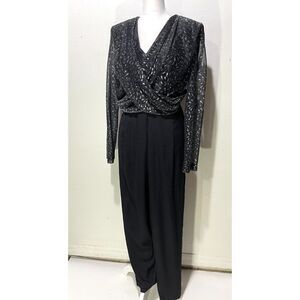 VTG Menu jumper pants USA 90's Y2K disco black silver sheer night out women's 12